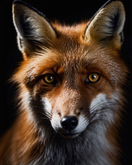 Fototapeta premium Serene photo of an orange fox captured professionally with a black background