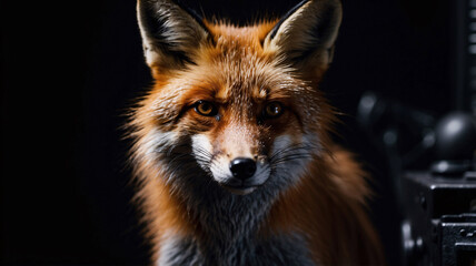 Fototapeta premium Stunning portrait of an orange fox against black background captured in professional quality