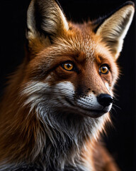 Fototapeta premium Vivid orange fox against dark backdrop showcasing professional photography skills