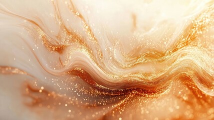 Obraz premium Abstract Flowing Golden Swirls with Glimmering Particles Background