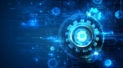 Futuristic blue technology abstract background with gears