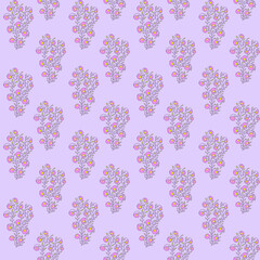 Stylised pink pea flower on purple background repeat pattern 