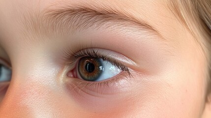 Obraz premium A close up of a swollen lower eyelid on a child, highlighting the barley bump and redness against a clean backdrop