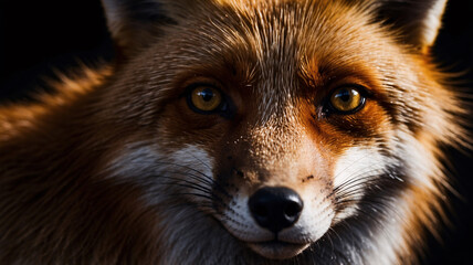 Fototapeta premium High quality image of an orange fox in a professional portrait against dark backdrop