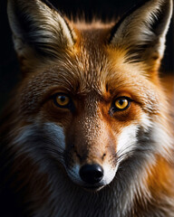 Fototapeta premium High quality wildlife portrait of an orange fox with professional dark ambiance shot