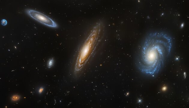 A stunning cosmic view featuring andromeda, milky way, m83, and planets among distant galaxies