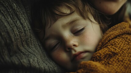 A comforting moment of a child resting their head on a parent lap, with barley swelling visible on their lower eyelid