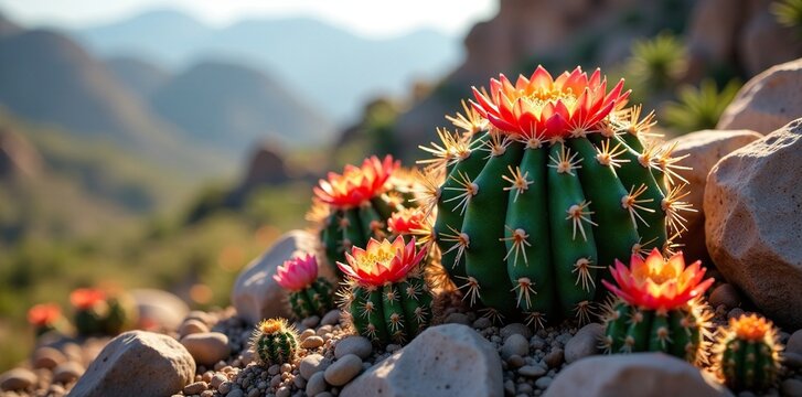 Tephrocactus Articulatus growing with other cacti, succulent, desert, landscape