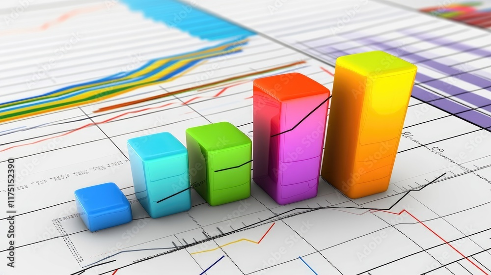 Poster complex financial chart with overlaying line graphs, bar graphs, and data indicators in d, symbolizi