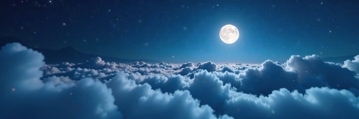 Viscous fog envelops a moonlit night sky with scattered glitter dust particles, fog, art
