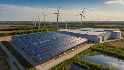 Solar Panels and Wind Turbines: A Serene Green Energy Landscape