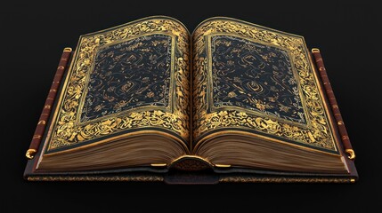 Fototapeta premium Ornate Antique Book Open Displaying Gold Leaf Designs