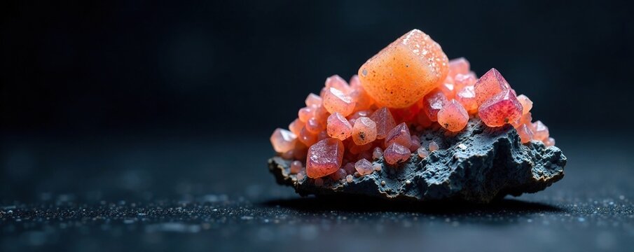 Zeolite mineral specimen on dark background with backlight, , dark environment