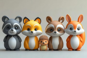 Obraz premium 3dstyle safari animal set features a bear raccoon fox hare squirrel hedgehog and deer each character brimming with charm and personality isolated against a neutral background
