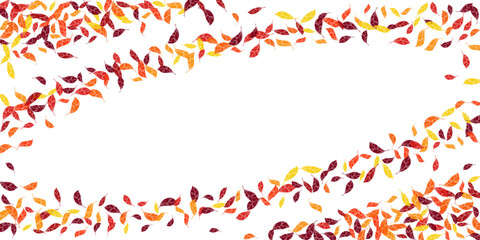 Seasonal scattered dry leaves vector design. Carmine yellow maroon colors dry autumn leaves artistic botanical background. Ornamental tree foliage outdoors illustration.