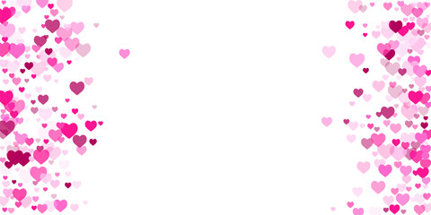 Love concept scattered hearts romantic vector background. Valentine's Day backdrop. Dreamy pink hearts celebration cluster. Lively ornament.