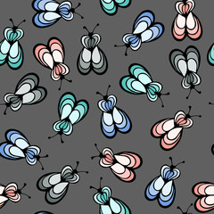 Ladybug insect cartoon illustration vector seamless pattern.  Baby cloth textile print. Honeybee abstract repeating summer pattern. Children drawing doodle design.