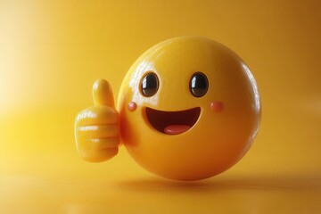 Fototapeta premium a 3d yellow emoji with a thumbsup gesture radiating positivity and enthusiasm perfect for expressing approval and cheerful emotions in digital communication