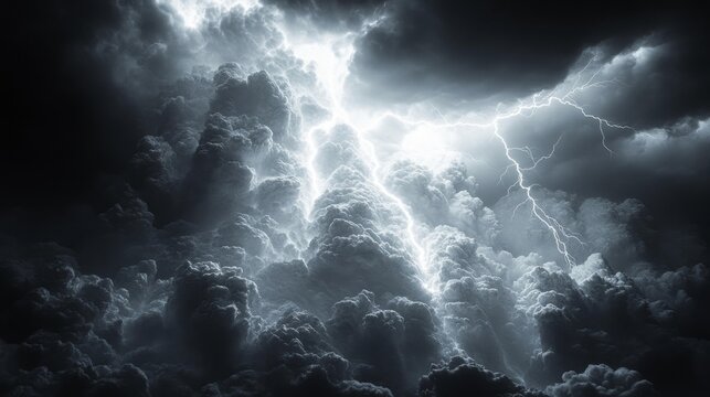 Lightning in Dramatic Dark Clouds with Striking Electric Bolts. Generative AI
