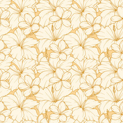 Fototapeta premium Tropical Plants Background. Tropical Seamless Pattern Trendy graphics. Tropical Flowers and Leaves Line Art. Tropical flowers seamless pattern