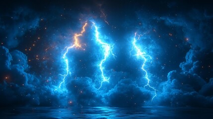 Dramatic Lightning on Blue Background. Generative AI