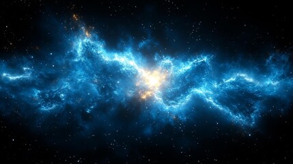 Fototapeta premium Dynamic blue energy explosion on dark background. Generative AI