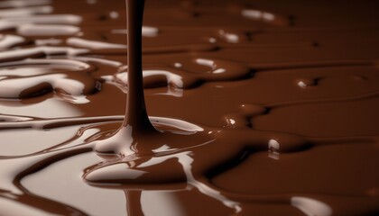 Romantic chocolates. A silky stream of chocolate flows over a smooth surface, creating a rich and indulgent texture that invites a sensory experience.