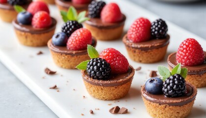 Romantic chocolates. Small, delicious dessert cups topped with berries and chocolate ganache, perfect for any occasion or celebration.
