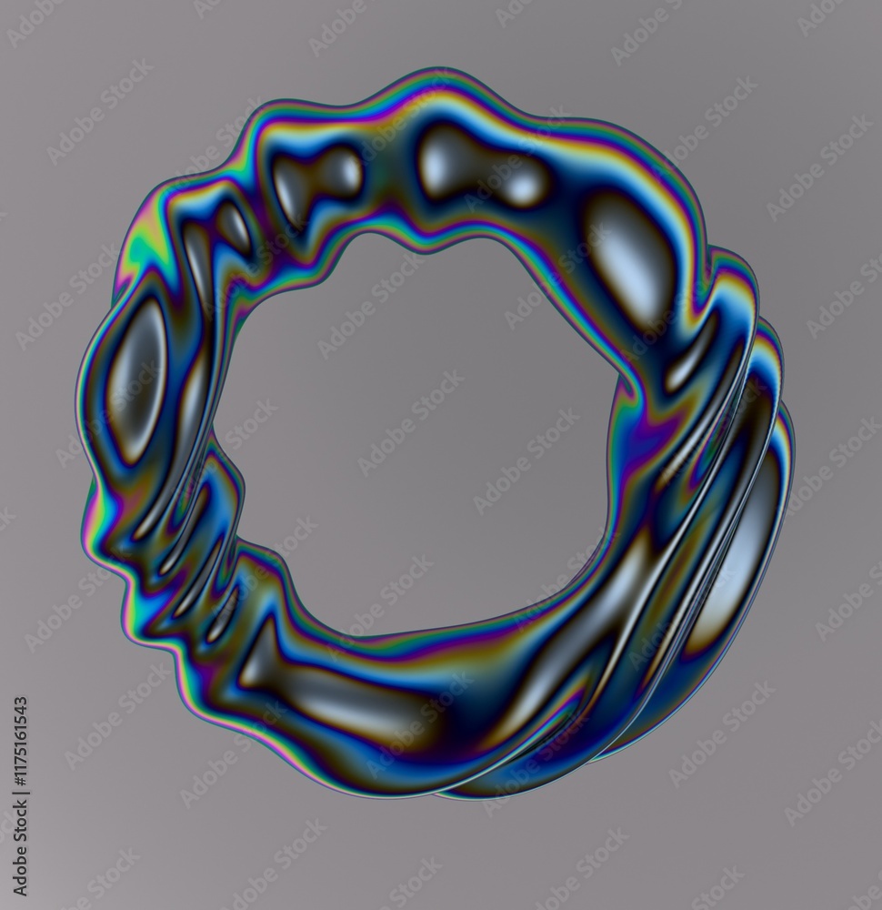 Aufkleber holographic liquid substance of oval shape with a hole in the middle on a white background. 3d illus