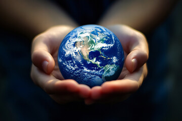 Fototapeta premium The globe is in human hands. World Clean Energy Day
