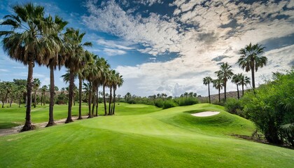 Green Golf Course by Palm Trees