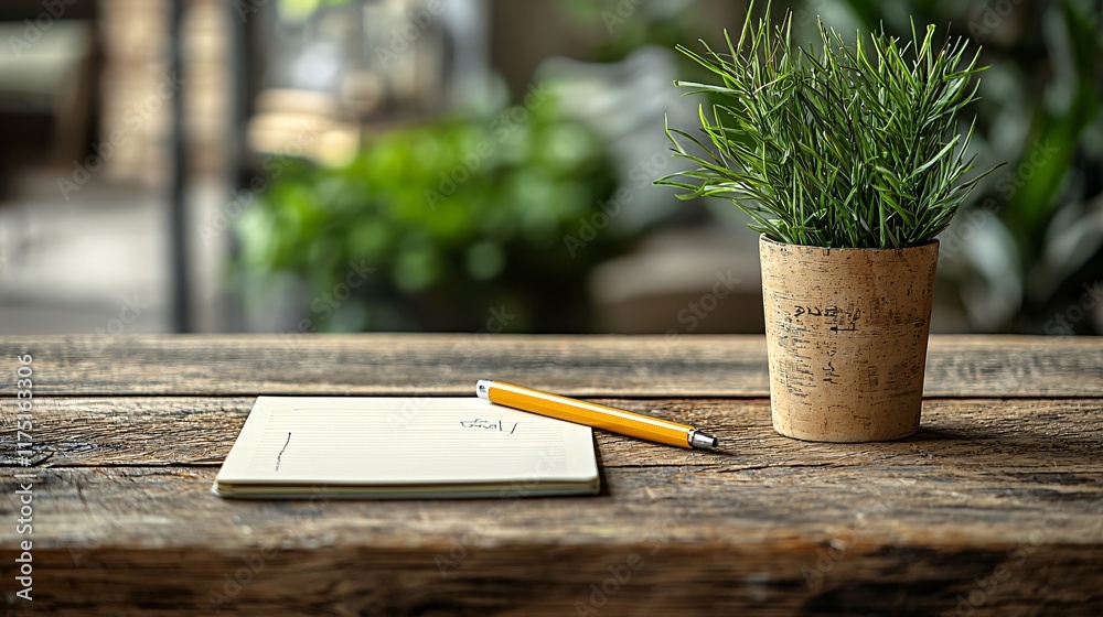 Poster budget management planner with handwritten notes on a wooden table stock photo with side copy space