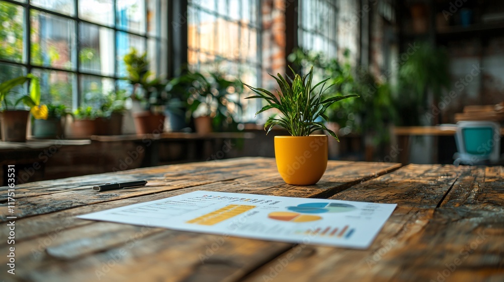 Poster budget management and expense tracking visualized in a home office stock photo with side copy space