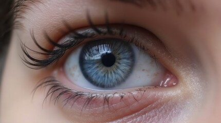 Close-Up View of a Stunning Blue Eye with Intricate Details and Captivating Reflection