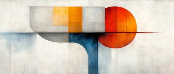 Abstract Geometric Canvas Art Orange Blue and Grey Shapes Modern Wall Decor