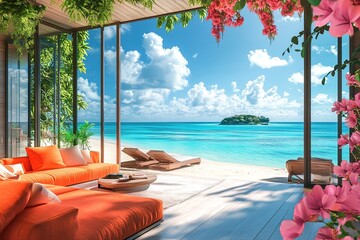 Fototapeta premium Tropical Beachfront Villa with Stunning Ocean View