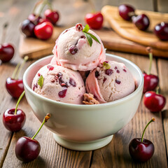 Delicious cherry ice cream scoops.