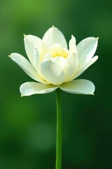 Fototapeta premium Delicate white petals unfolding on a verdant stem, bloom, blossoms
