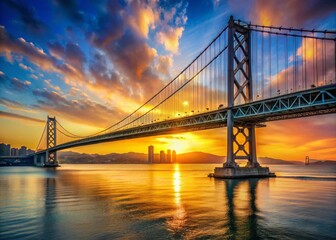 Fototapeta premium San Francisco Bay Bridge Sunrise, Iconic Skyline View, California Landmark