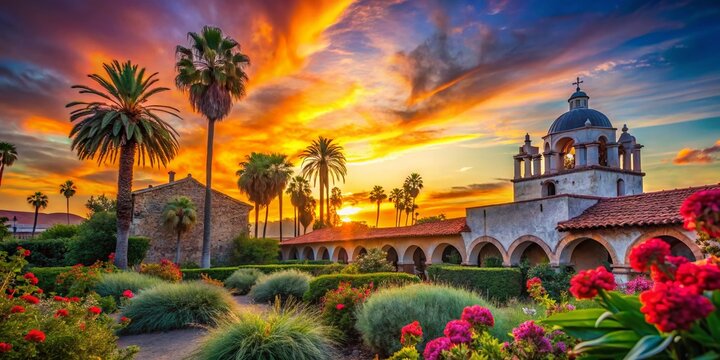 San Juan Capistrano Mission, Orange County, California: Romantic Bokeh Sunset