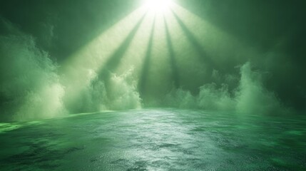 Fototapeta premium Green Sun Rays on Solid Background. Generative AI
