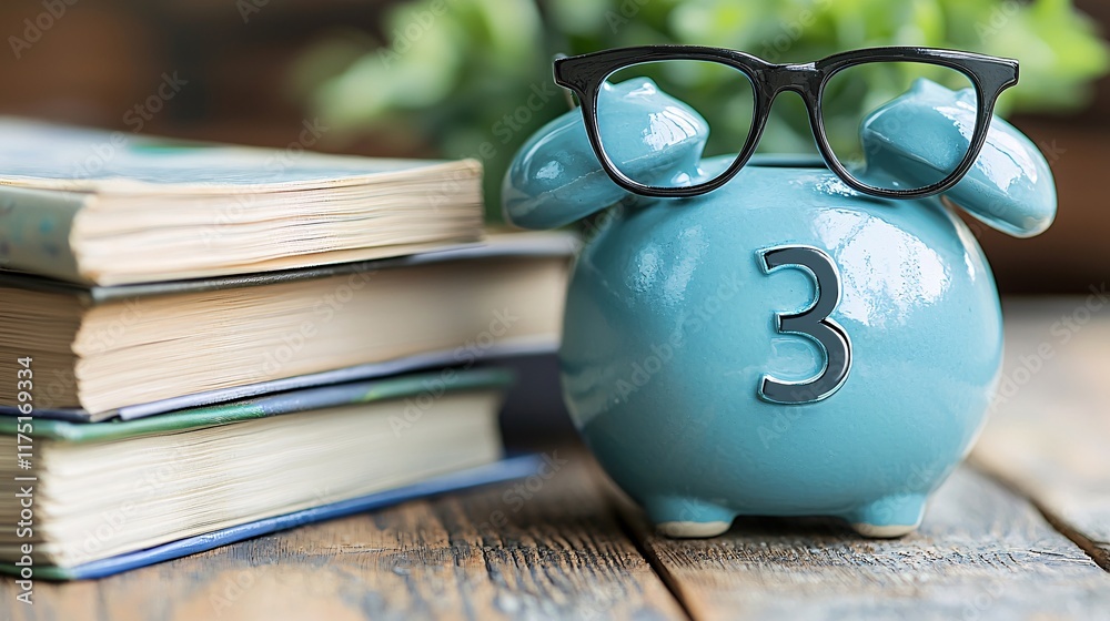 Poster financial literacy basics explained in a casual home office setting stock photo with side copy space