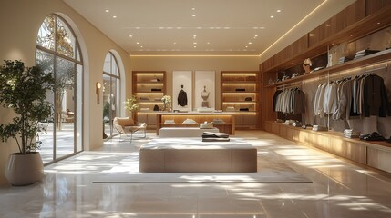 Elegant fashion boutique interior with displayed clothes