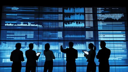 Team Analyzing Financial Data on a Large Screen
