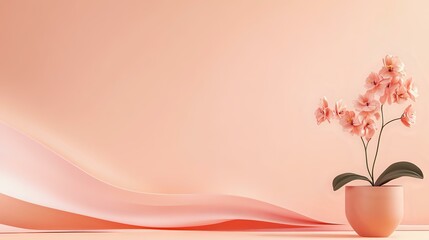 A pastel peach backdrop with smooth gradients and a flower pot placed in the bottom right corner, offering a light and airy layout for creative ads