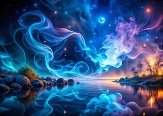 Obraz premium Serene Azure Smoke Night Photography: Meditative Backgrounds