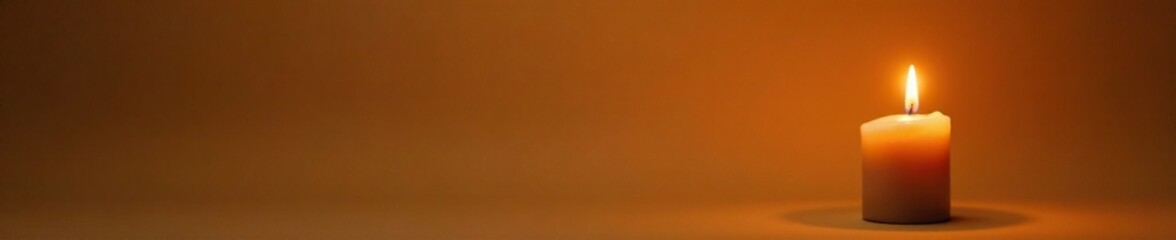 Single candle with bright warm glow on dark beige background, candle, flame