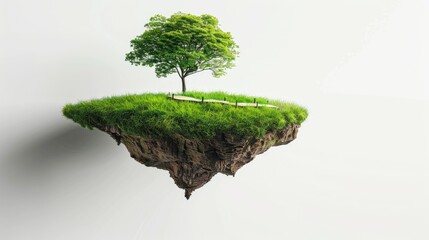 grassy island floating in the air with an oak tree on top
