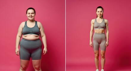 Diverse female athletes showcasing body positivity and fitness on pink background