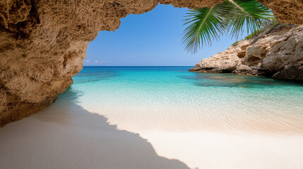 serene Caribbean cove with turquoise water and sandy beach